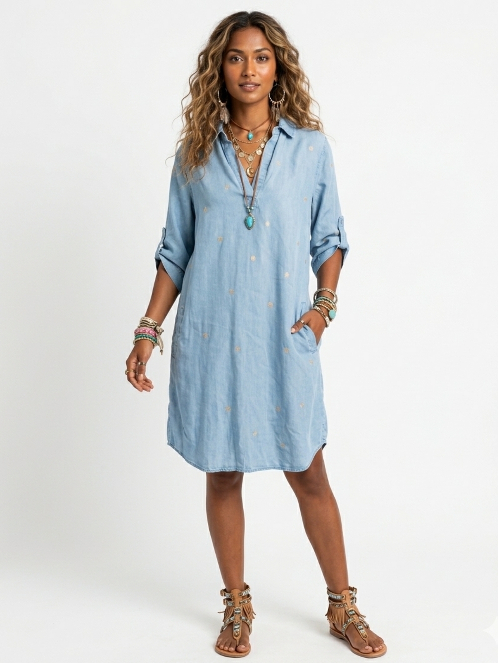 Cloth & Stone Boho Medium Artisy  Chambray Festival Weekend Summer Ready Dress